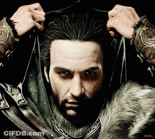 Man With Beard Holding Hair In Fur Coat GIF