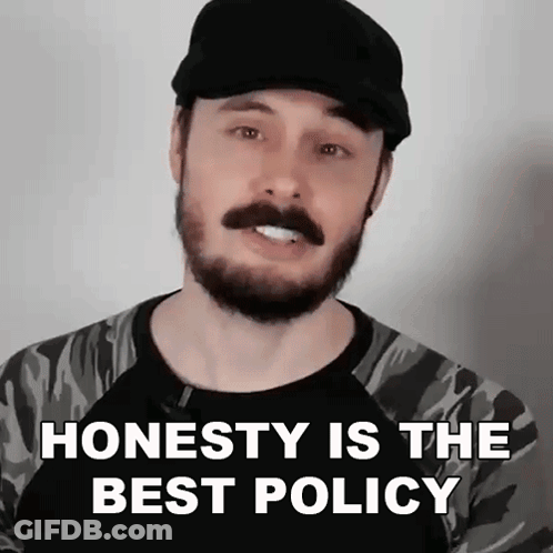 A Man With A Beard Is Wearing A Hat And A Shirt That Says Honesty Is The Best Policy GIF