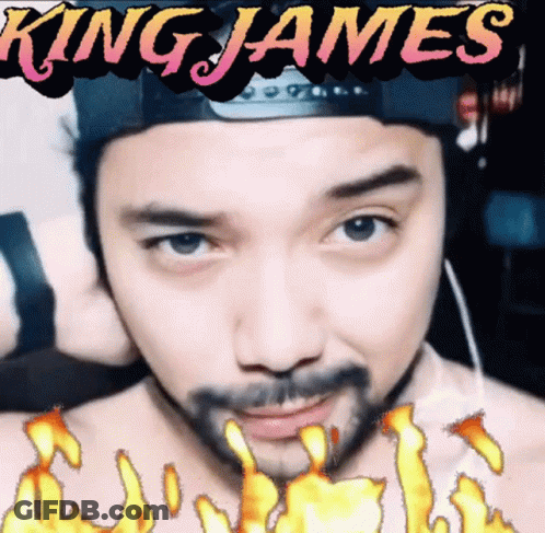 A Man With A Beard Is Wearing A Hat And The Name King James Is Above Him GIF
