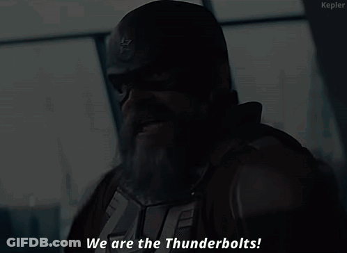 Man With Beard Wearing Helmet Saying We Are The Thunderbolts GIF