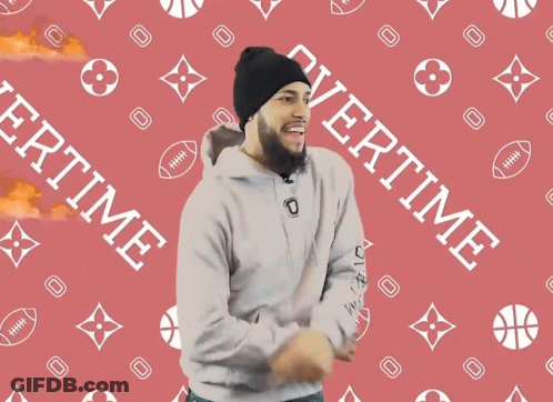 A Man With A Beard Is Wearing A Hoodie That Says Overtime GIF