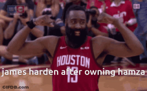 A Man With A Beard Is Wearing A Houston Jersey GIF