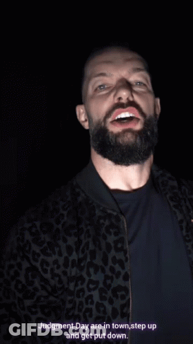 A Man With A Beard Is Wearing A Leopard Print Jacket And Says Judgment Day Are In Town Step Up And Get Put Down GIF