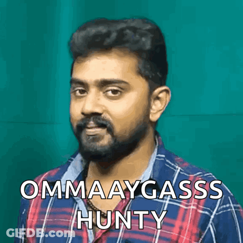 A Man With A Beard Is Wearing A Plaid Shirt And Says Ommaaygass Hunty GIF