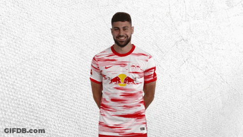 A Man With A Beard Is Wearing A Red And White Shirt With A Bull On It GIF