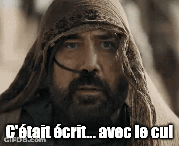 A Man With A Beard Is Wearing A Scarf Around His Head And Says C ' Était Écrit Avec Le Cul GIF