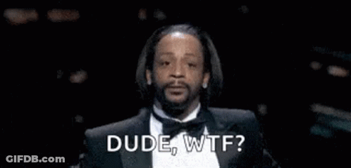A Man With A Beard Is Wearing A Tuxedo And Saying `` Dude , Wtf '' . GIF