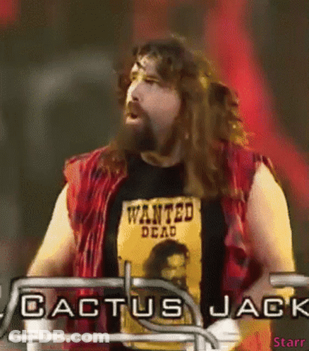 A Man With A Beard Is Wearing A Wanted Dead T-Shirt GIF