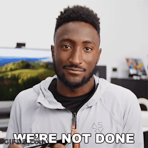A Man With A Beard Is Wearing A White Jacket And Says We 'Re Not Done GIF