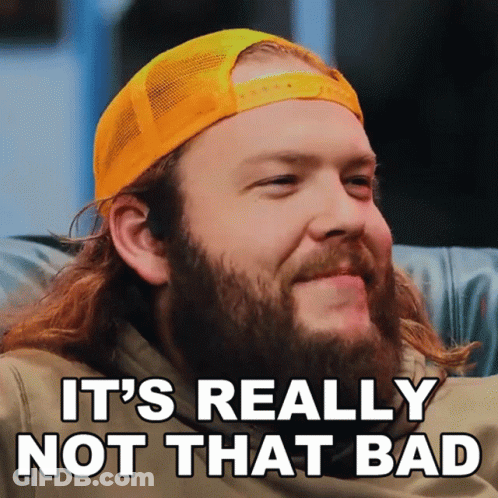 A Man With A Beard Is Wearing A Yellow Hat And Says " It 'S Really Not That Bad " GIF