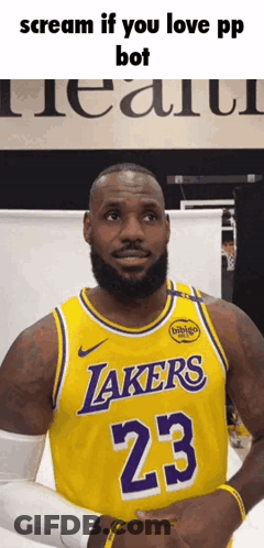 A Man With A Beard Is Wearing A Yellow Lakers Jersey GIF