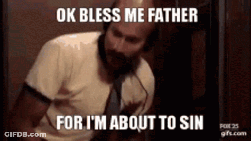 A Man With A Beard Is Wearing Headphones And Says `` Ok Bless Me Father For I 'M About To Sin '' GIF
