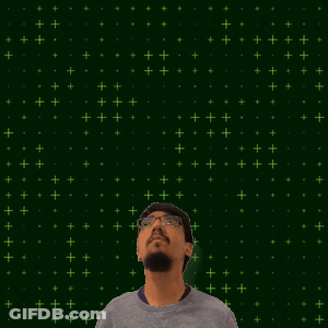 A Man With A Beard Looks Up At A Glowing Number 27 GIF