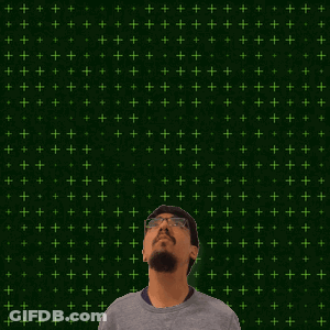 A Man With A Beard Looks Up At The Number 16 GIF