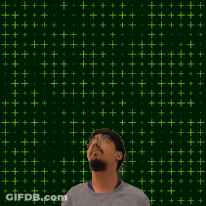 A Man With A Beard Looks Up At The Number 19 GIF