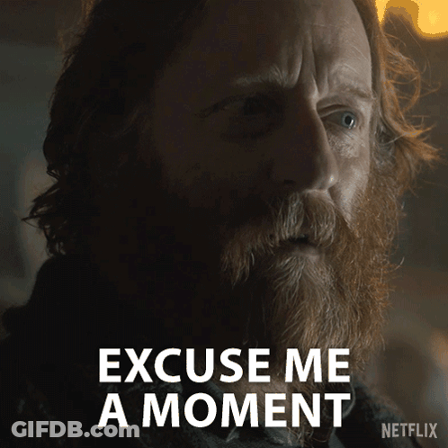 A Man With A Beard Says " Excuse Me A Moment " In A Netflix Ad GIF