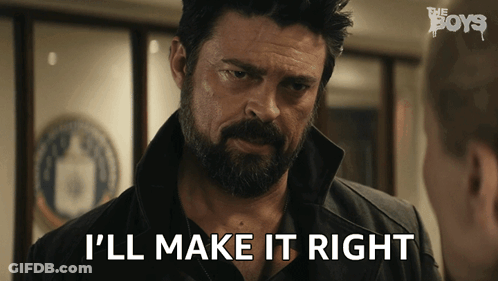 A Man With A Beard Says " I 'Ll Make It Right " In Front Of Another Man GIF