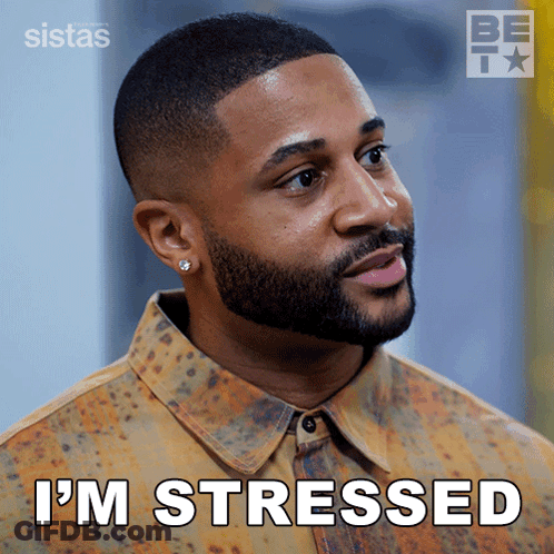 A Man With A Beard Says I 'M Stressed On A Screen GIF