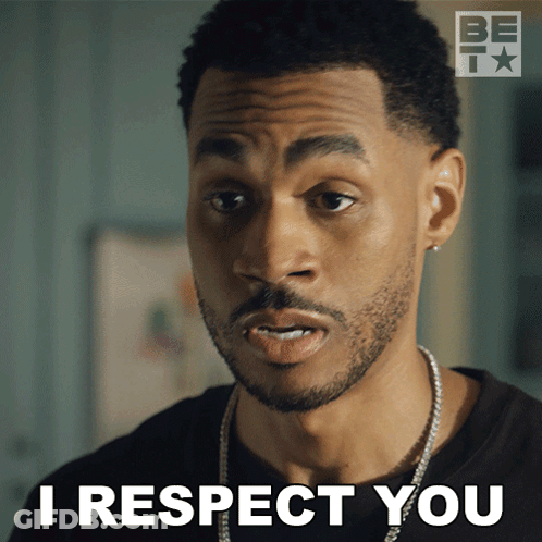 A Man With A Beard Says " I Respect You " In Front Of A Be Tv Logo GIF