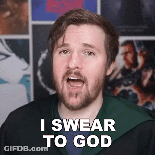 A Man With A Beard Says " I Swear To God " With His Mouth Open GIF