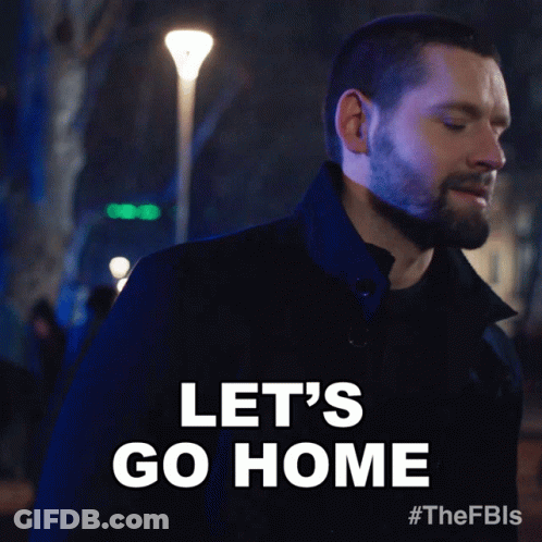 A Man With A Beard Says Let 'S Go Home On A Black Background GIF