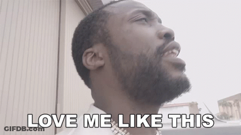 A Man With A Beard Says " Love Me Like This " While Looking Up GIF