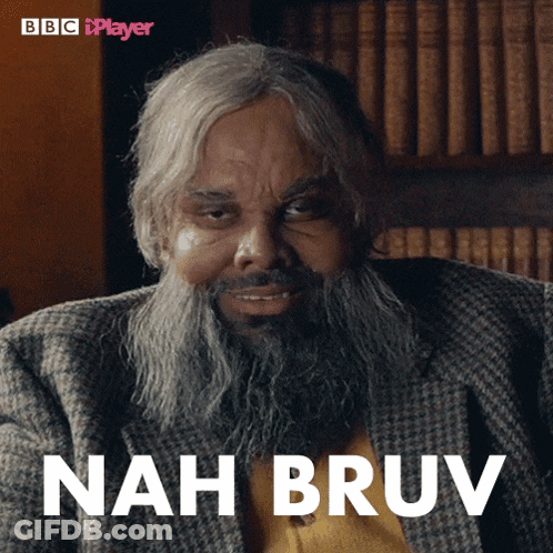 A Man With A Beard Says " Nah Bruv " In A Bbc Player Ad GIF
