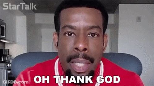A Man With A Beard Says " Oh Thank God " GIF