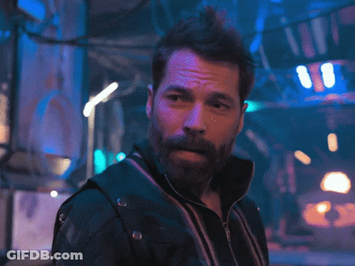 A Man With A Beard Says That 'S Awkward In Purple Letters GIF