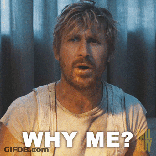 A Man With A Beard Says Why Me GIF