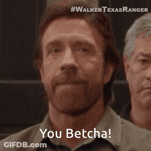 A Man With A Beard Says " You Betcha " In Front Of Two Other Men GIF