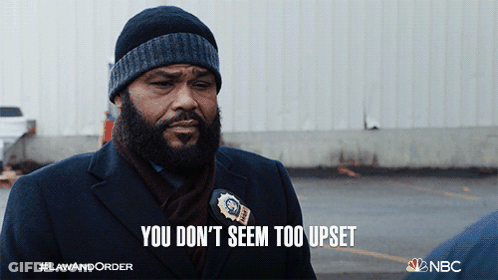A Man With A Beard Says " You Don 'T Seem Too Upset " In A Parking Lot GIF