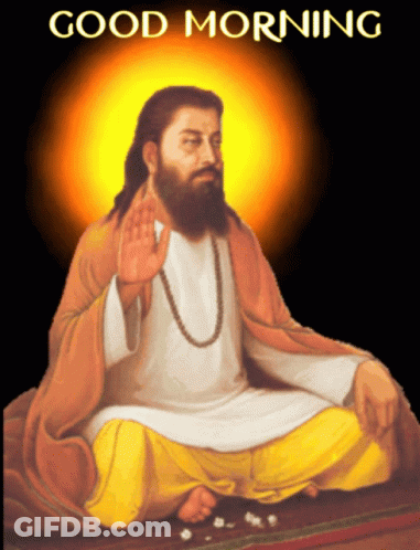 A Man With A Beard Sits In A Lotus Position With The Words " Good Morning " Above Him GIF