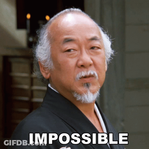A Man With A Beard Stands In Front Of A Sign That Reads Impossible GIF