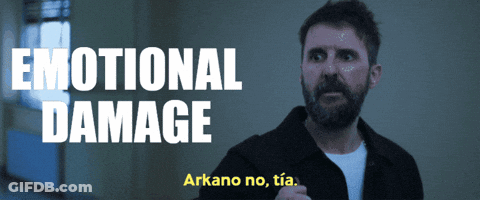 A Man With A Beard Stands In Front Of A Sign That Says " Emotional Damage " GIF