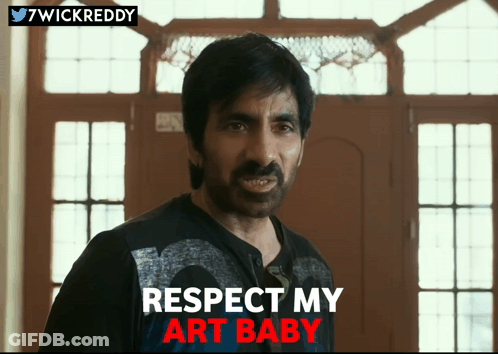 A Man With A Beard Stands In Front Of A Window And Says " Respect My Art Baby " GIF