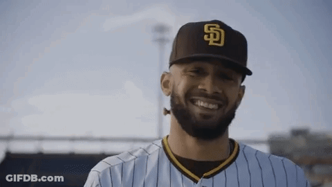 A Man With A Beard Wearing A Baseball Cap And Smiling . GIF