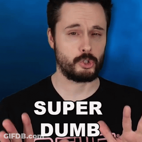 A Man With A Beard Wearing A Black Shirt That Says Super Dumb GIF
