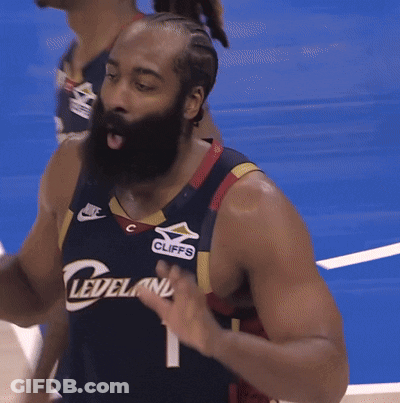 A Man With A Beard Wearing A Cleveland 1 Jersey GIF