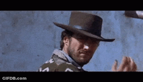 A Man With A Beard Wearing A Cowboy Hat Is Standing In Front Of A Wall . GIF