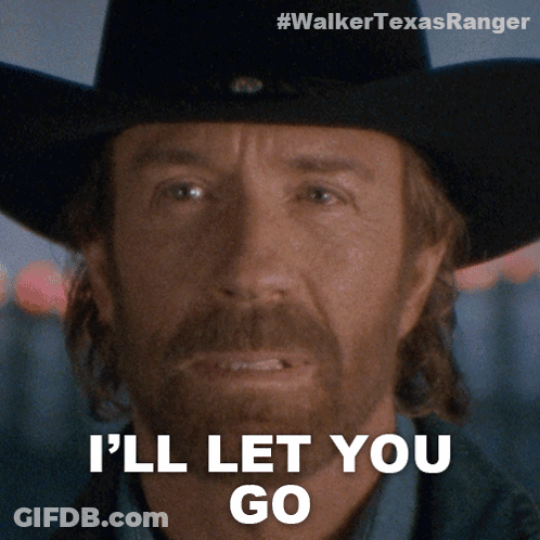 A Man With A Beard Wearing A Cowboy Hat Says I 'Ll Let You Go GIF
