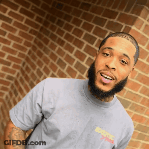 A Man With A Beard Wearing A Grey Shirt That Says Exotic Sports GIF