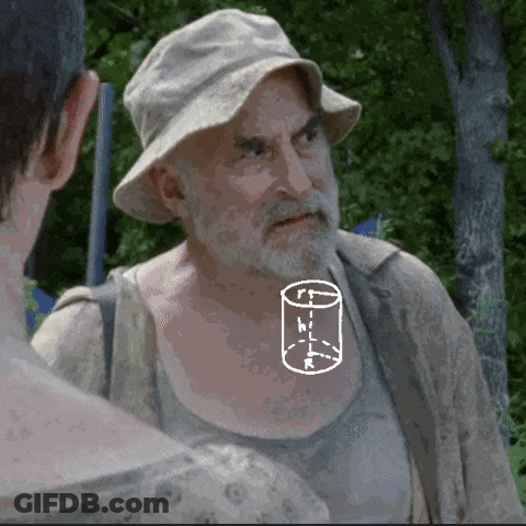 A Man With A Beard Wearing A Hat And A Tank Top Has A Cylinder Drawn On His Chest GIF