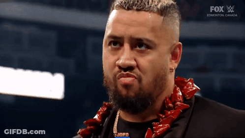 A Man With A Beard Wearing A Lei And A Fox Logo On The Bottom Of The Screen GIF