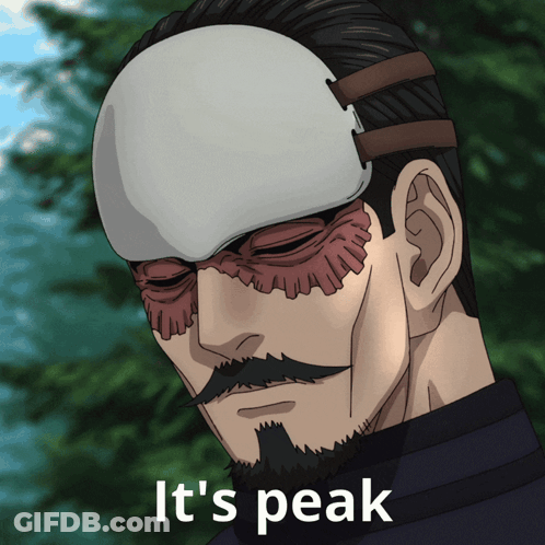 A Man With A Beard Wearing A Mask And The Words It 'S Peak Below Him GIF