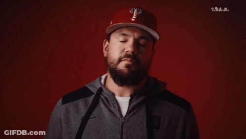 A Man With A Beard Wearing A Phillies Hat And A Hoodie GIF