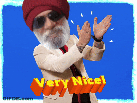 A Man With A Beard Wearing A Red Hat And Sunglasses Applauds With The Words " Very Nice " Above Him GIF