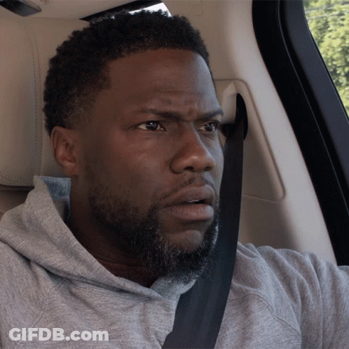 A Man With A Beard Wearing A Seat Belt Looks Surprised GIF