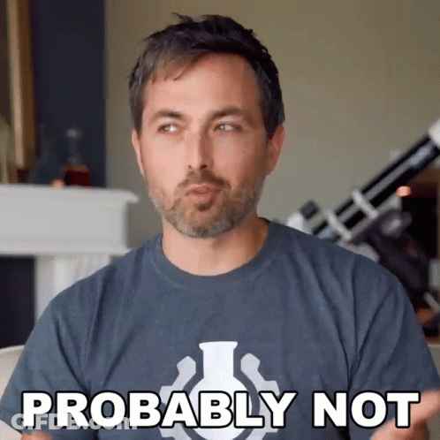 A Man With A Beard Wearing A Shirt That Says Probably Not GIF