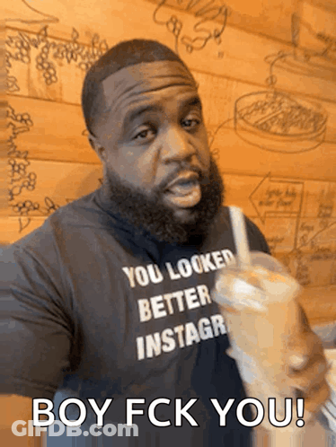 A Man With A Beard Wearing A Shirt That Says " You Looked Better Instagr " GIF